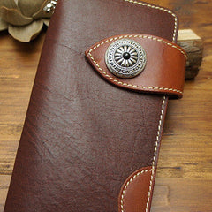 Handmade biker wallet leather with chain brown red brown Long wallet purse for men