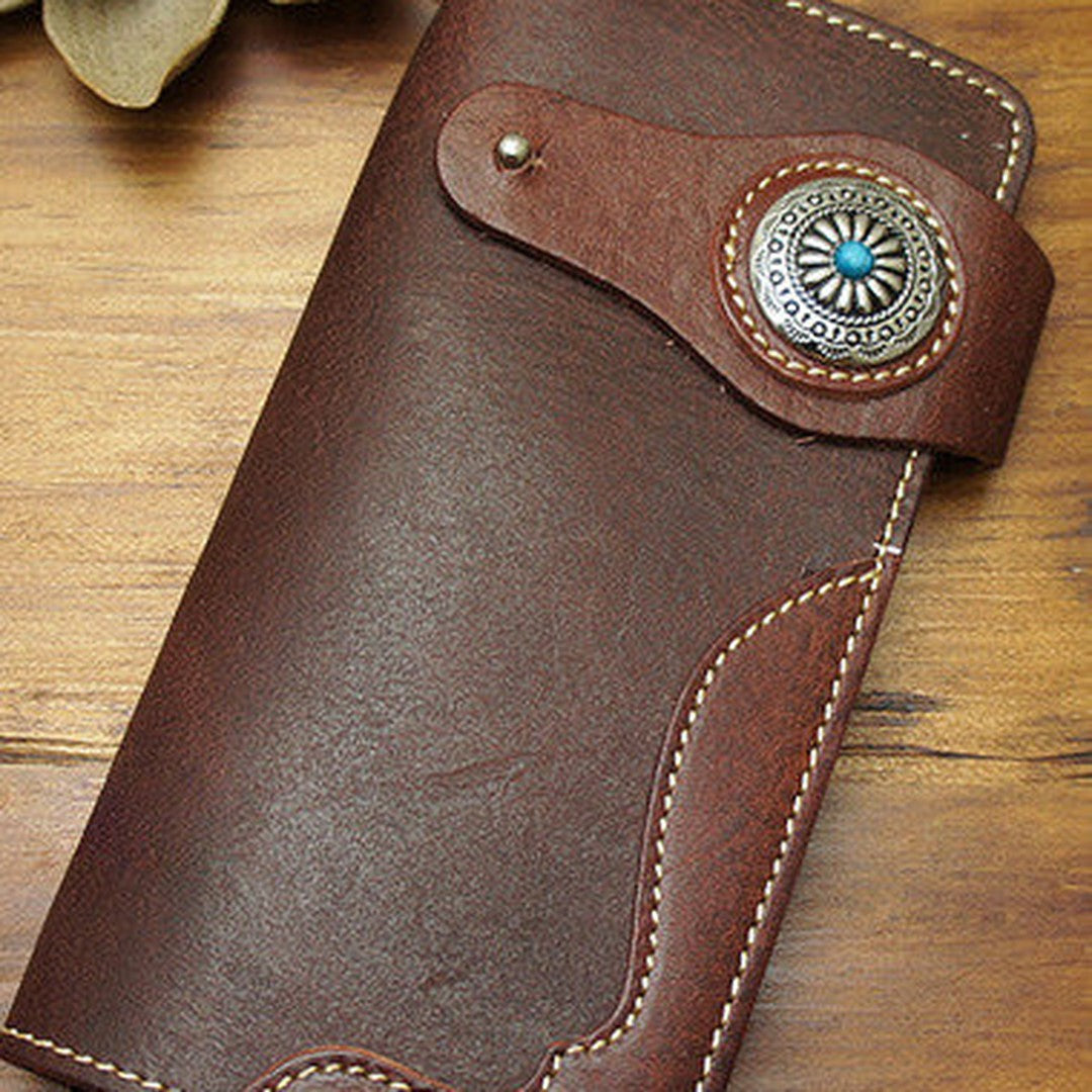 Handmade biker leather wallet with chain brown coffee Long wallet purse for men