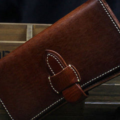 Handmade biker wallet leather with chain coffee dark brown Long wallet purse for men