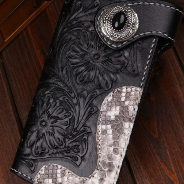 Cool Biker Wallets Handmade Biker Wallet Black Tooled Leather Wallet Biker Chain Wallets