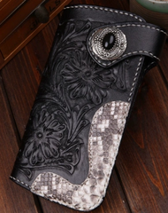 Handmade Biker Wallet Black Tooled Leather Wallet Biker Chain Wallets Cool Biker Wallets