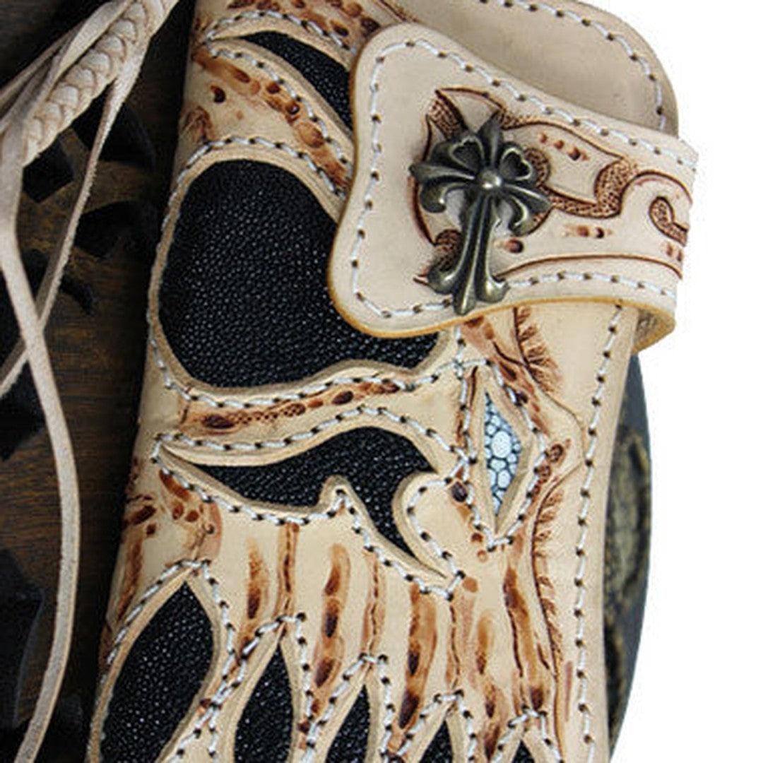 Handmade beige leather punk skull carved biker wallet Long wallet clutch for men