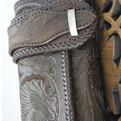 Handmade coffee leather floral grass punk carved biker wallet Long wallet clutch for men