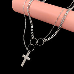 Silver Mens Cross Wallet Chain Double Unique Biker Wallet Chain Double Necklace Chain For Women