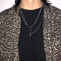 Double Mens Cross Wallet Chain Double Biker Wallet Chain Unique Silver Necklace Chain For Women