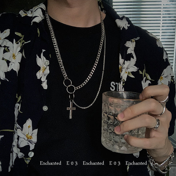 Silver Mens Cross Wallet Chain Double Unique Biker Wallet Chain Double Necklace Chain For Women