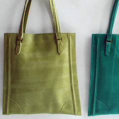 Handmade vintage modern green leather small tote shoulder bag handbag for women
