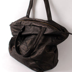 Handmade black fashion leather medium soft big tote bag shoulder bag handbag for women