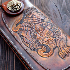 Handmade dark brown vintage leather biker wallet  bifold long wallet purse clutch for men