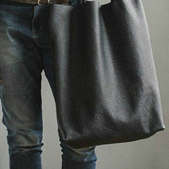 Handmade black fashion leather medium tote bag shoulder bag handbag for women