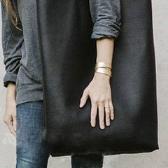 Handmade black fashion pretty leather large tote bag shoulder bag handbag for women