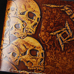 Handmade men wallet custom Thrash Metal Metallica carved leather billfold wallet for men