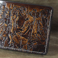 Handmade men leather wallet the walking dead billfold coffee carved custom for men