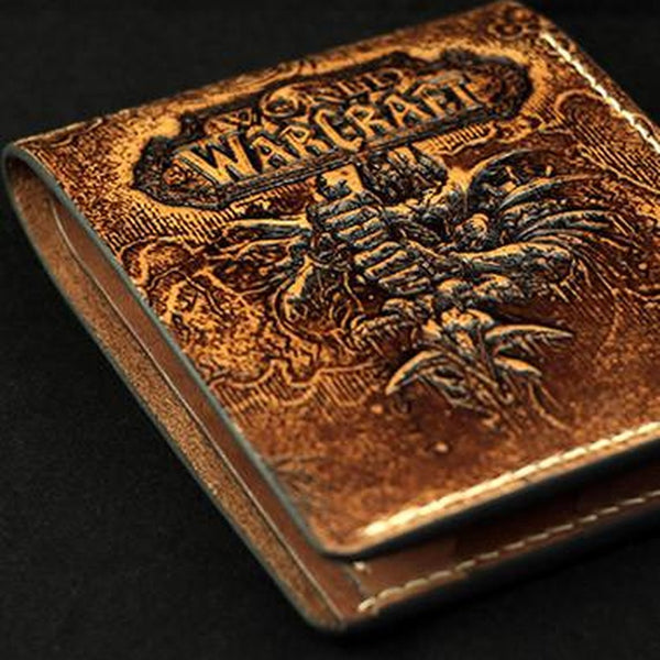 Handmade leather Small wallet custom WOW lich king Arthas carved leather billfold wallets for men