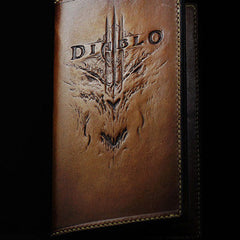 Handmade leather men wallet diablo3 carved leather custom long wallet w/card holders for men