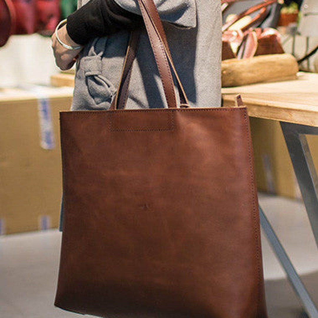 Handmade Leather Big Large tote bag dark green coffee brown for women leather shoulder bag