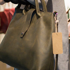 Handmade Leather big handbag dark green brown for women leather shoulder bag