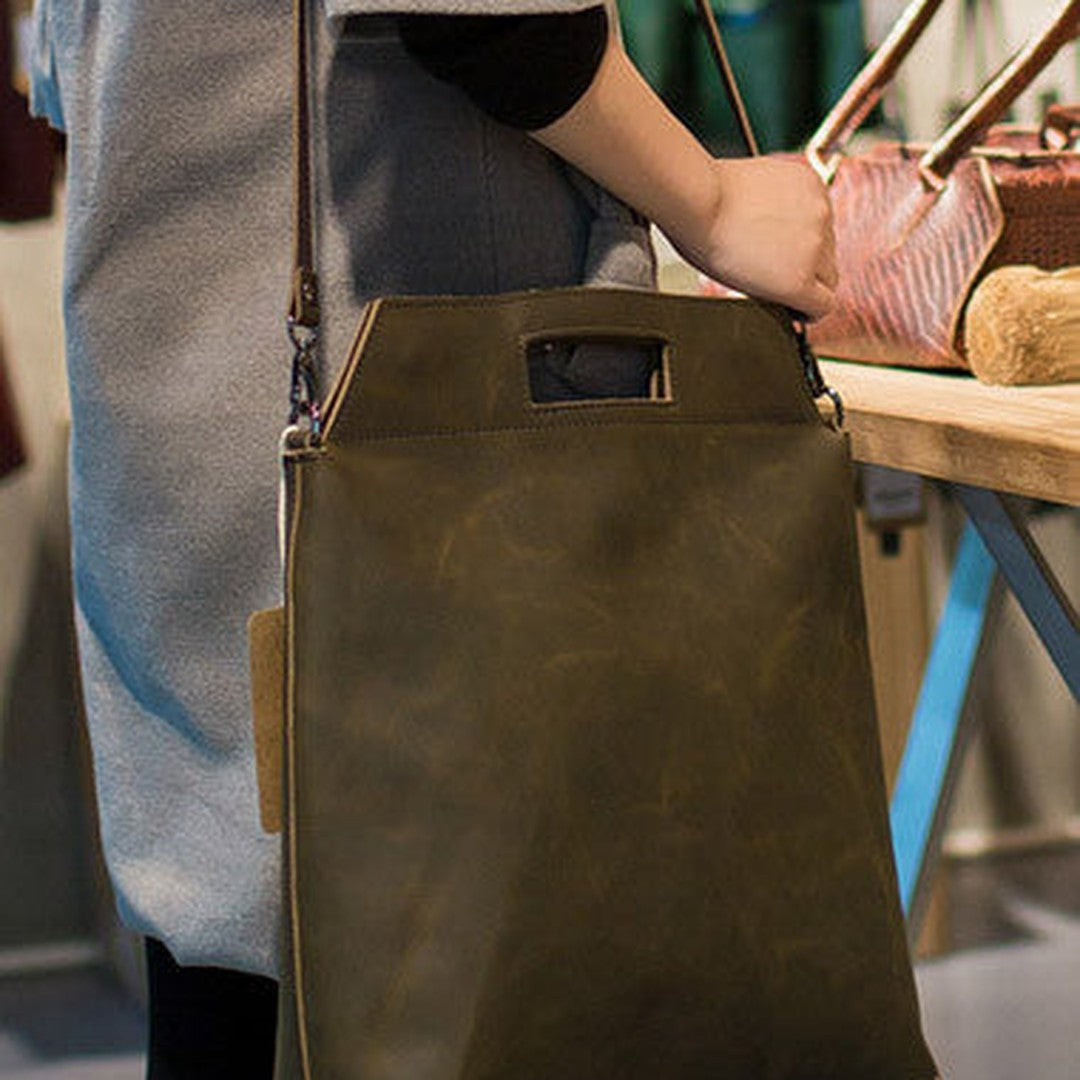 Handmade Leather big handbag dark green for women leather shoulder bag vintage