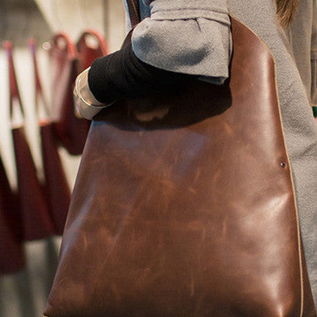 Handmade Leather vintage Large tote bags coffee for women leather shoulder bag