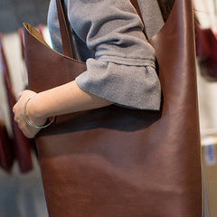 Handmade Leather vintage Large tote bag coffee brown for women leather shoulder bag