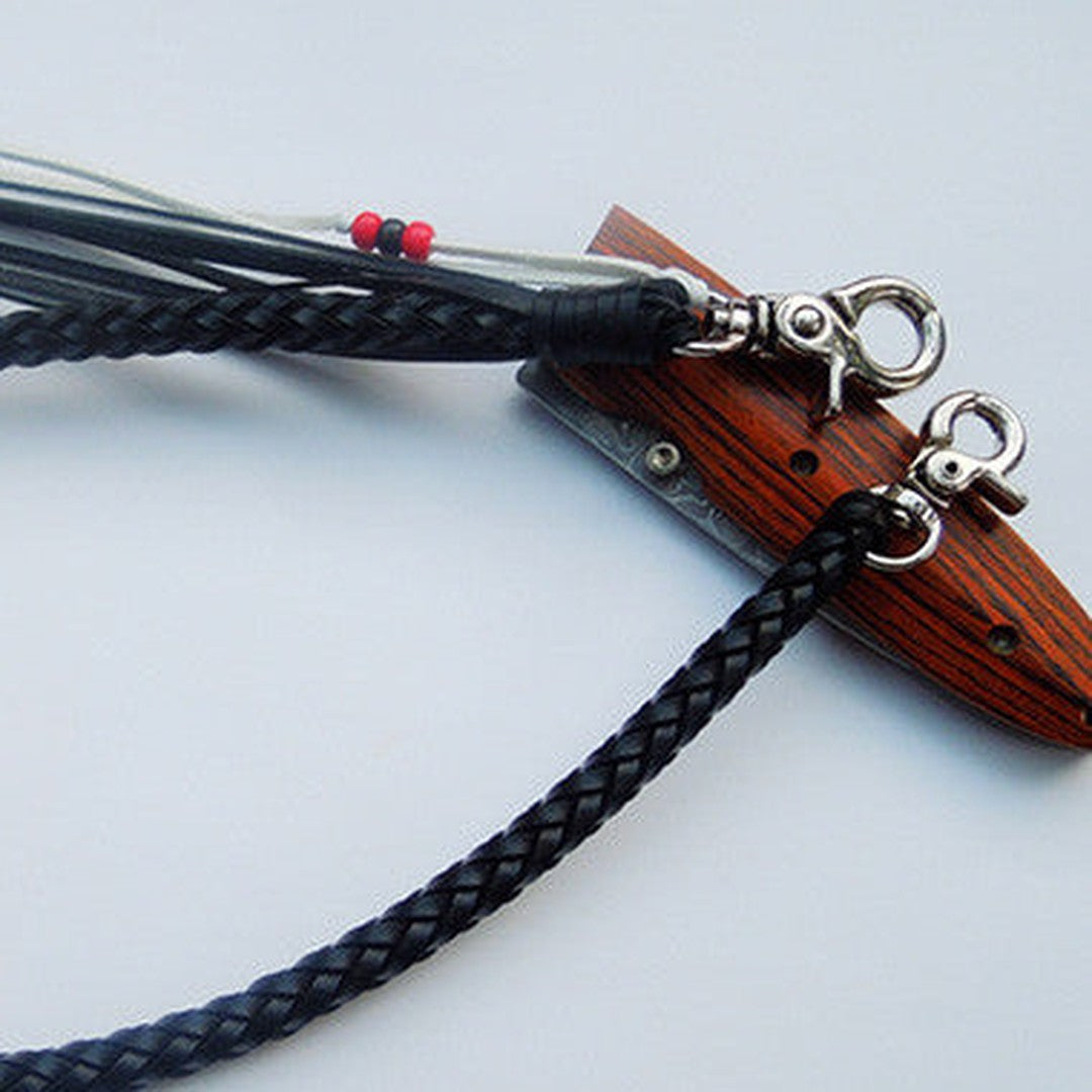 Handmade biker trucker wallet chain natural leather black braided 8pc Chain for wallet