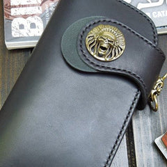 Handmade biker chain wallet black leather trucker chain Long wallet for men