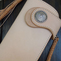 Handmade biker wallet leather biker wallet chain bifold beige Long wallet purse for men