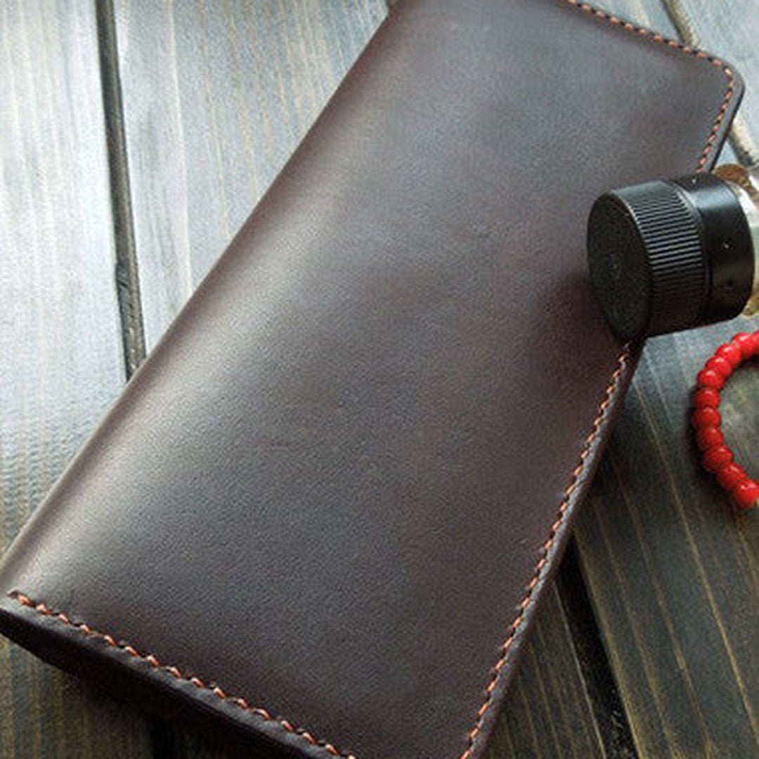 Handmade men wallet Liver bifold natural leather Long wallet purse clutch for men