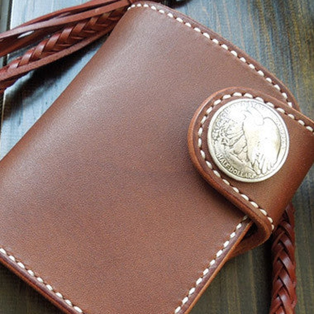 Handmade Leather Small Biker Chain Wallet billfold Biker Wallets for Men Chain Wallets