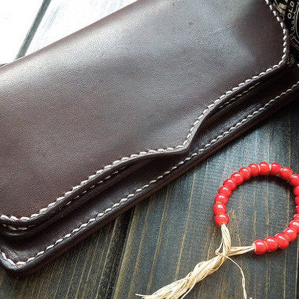 Handmade leather mens wallet bifold leather Long clutch wallet for men