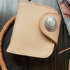Handmade Leather Billfold Trifold Biker Wallet for Men – Veg-Tan with Concho Snap