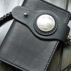 Handmade biker chain wallet black leather small trucker wallet chain for men