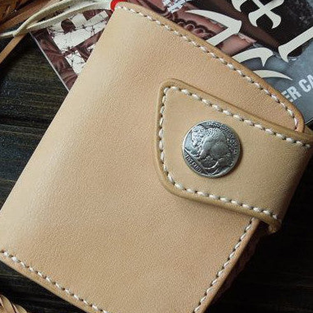 Handmade biker wallet leather biker wallet chain bifold beige billfold wallet for men
