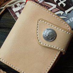 Handmade biker wallet leather biker wallet chain bifold beige billfold wallet for men