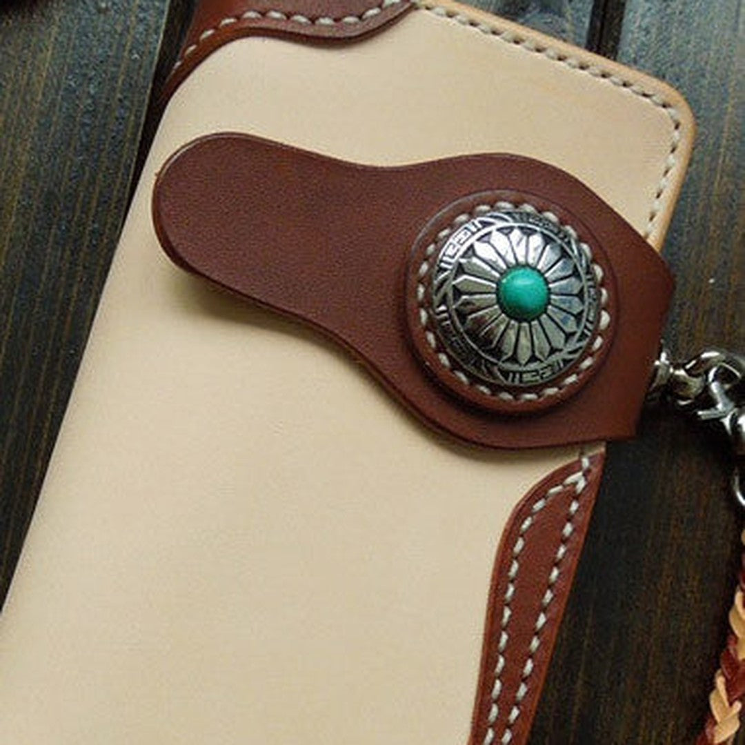 Handmade leather biker wallet chain bifold brown billfold wallet purse trucker wallet for men