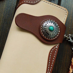 Handmade leather biker wallet chain bifold brown billfold wallet purse trucker wallet for men