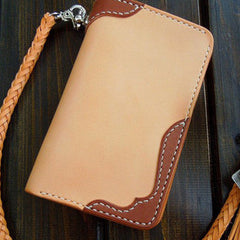 Handmade biker wallet chain beige leather bifold biker wallet billfold wallet purse for men