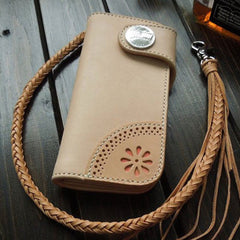 Handmade biker wallet chain beige leather bifold biker wallet Long wallet purse for men