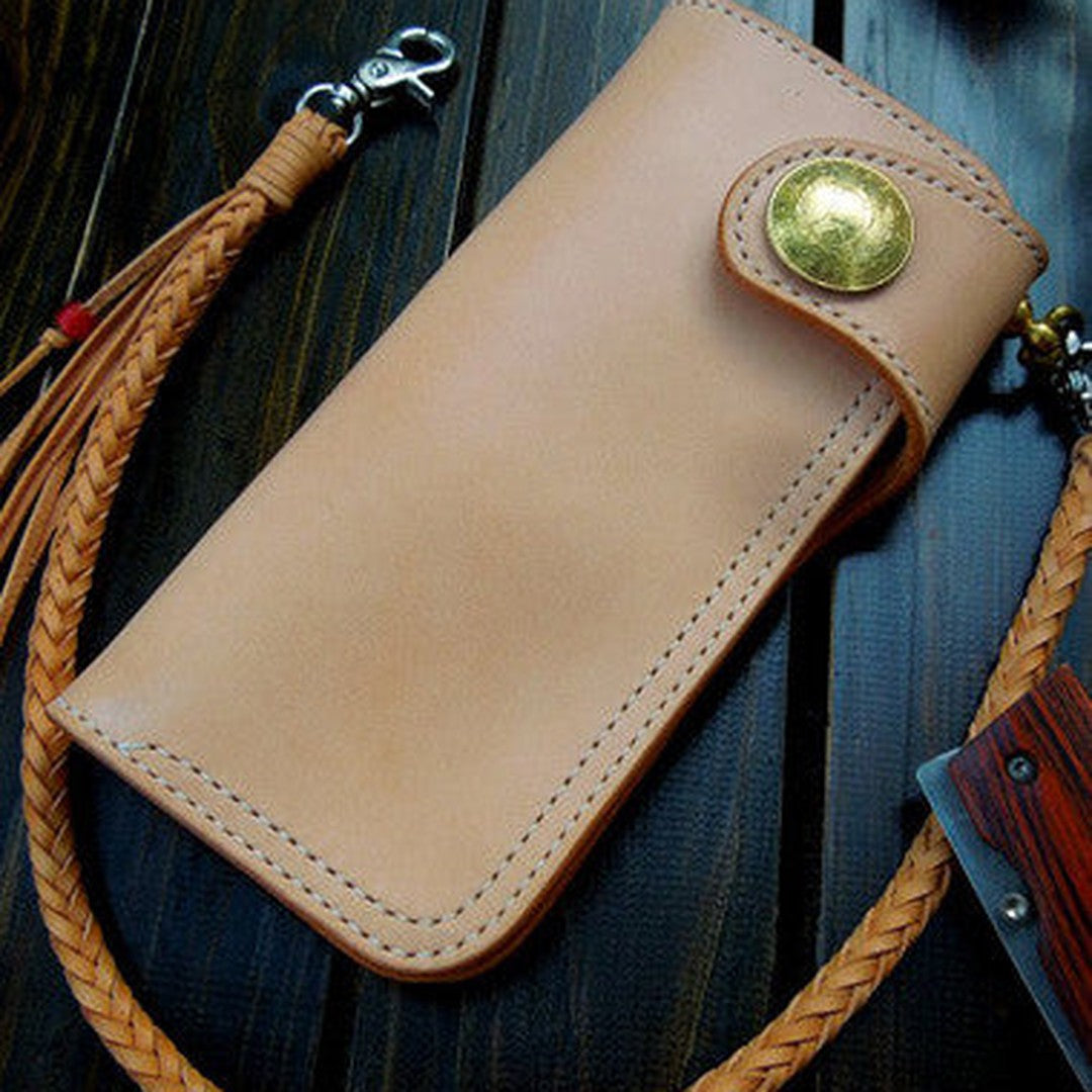 Handmade biker wallet chain beige leather bifold biker wallet Long wallet purse for men