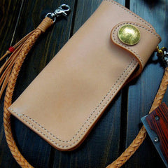 Handmade biker wallet chain beige leather bifold biker wallet Long wallet purse for men
