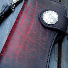 Handmade biker wallet black leather punk long trucker wallet chain bifold long wallet for men