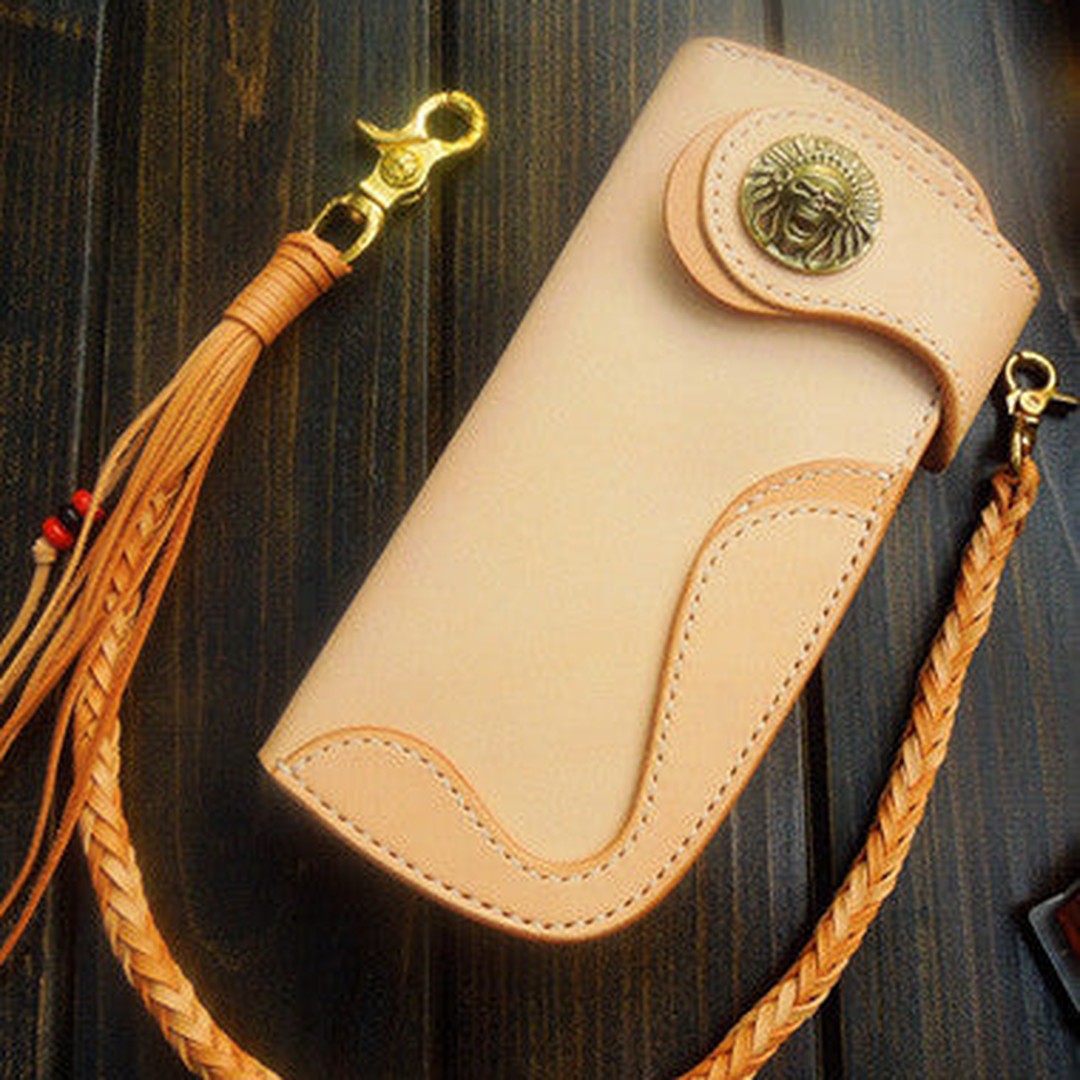 Handmade biker wallet chain leather bifold trucker wallet Long wallet purse for men
