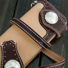 Handmade biker wallet beige coffee leather biker wallet chain bifold Long wallet for men