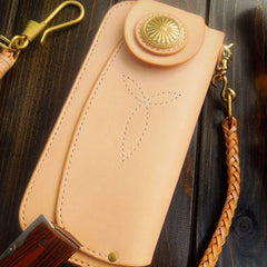 Handmade biker wallet chain beige leather bifold biker wallet Long wallet purse for men