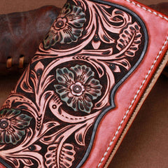 Handmade leather brown floral wallet leather men women clutch Tooled wallet