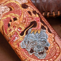 Handmade leather brown skull wallet leather long men clutch Tooled wallet