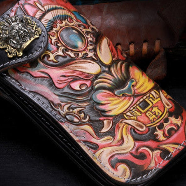 Handmade leather biker wallets Chinese monster wallet leather chain men Black Tooled wallet