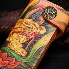 Handmade leather bufonid biker trucker eagle wallet leather chain men Black Tooled wallet