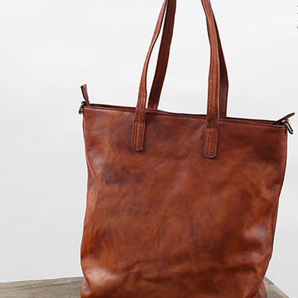 Handmade Womens Brown Leather Tote Bag Vintage Shoulder bag Shopper Bag for women