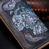 Handmade leather Long black skull wallet leather zipper Men clutch Tooled wallet
